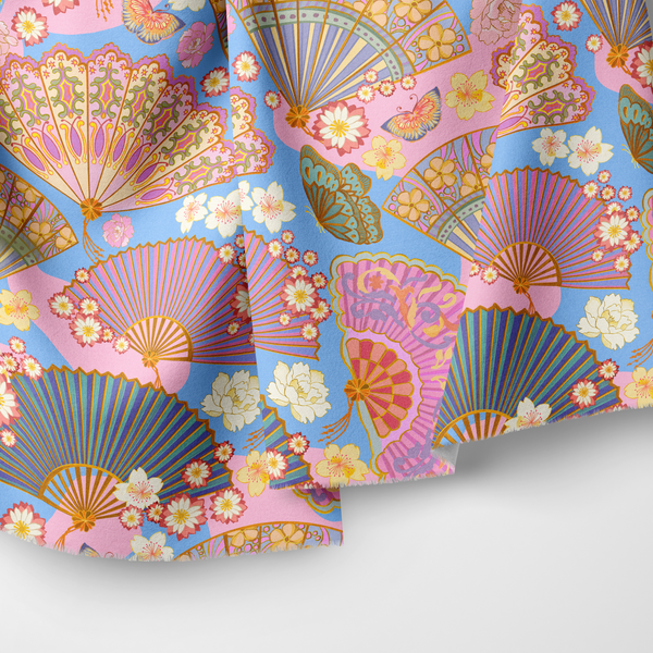 Sakura Abanicos vintage hand fan print mukhawar fabric